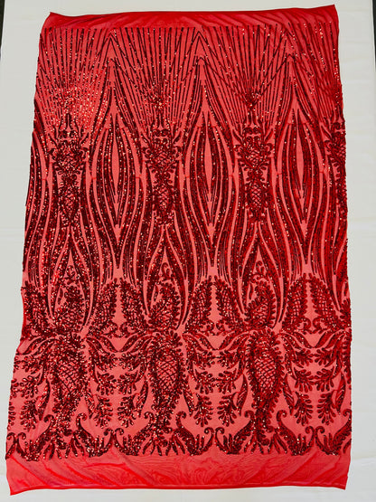 Paisley sequin design on a nude 4 way stretch mesh-prom-sold by the yard.