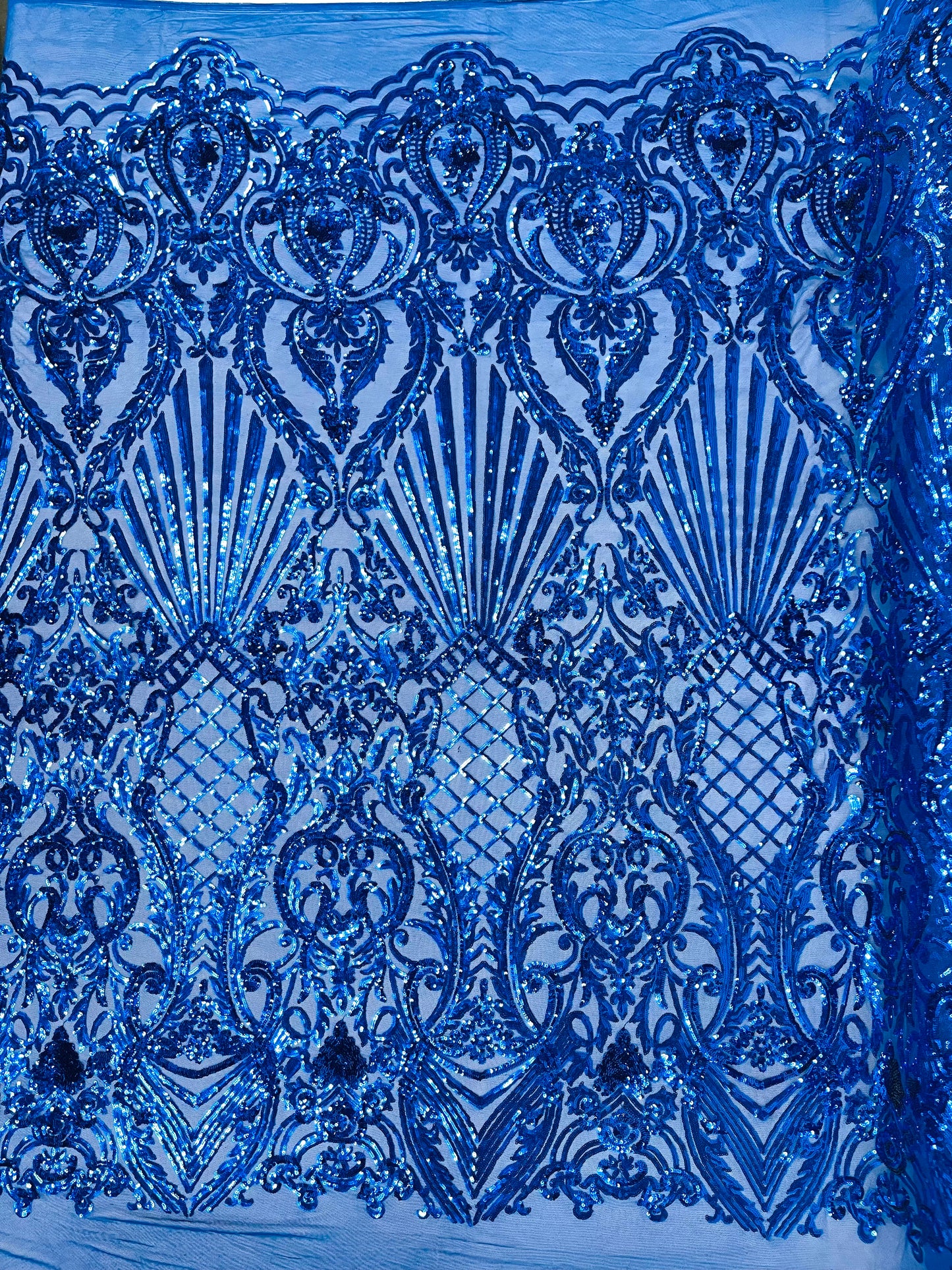 Sea Shell Sequin Damask Fabric 54” Wide| New Creations Fabric & Foam Inc.