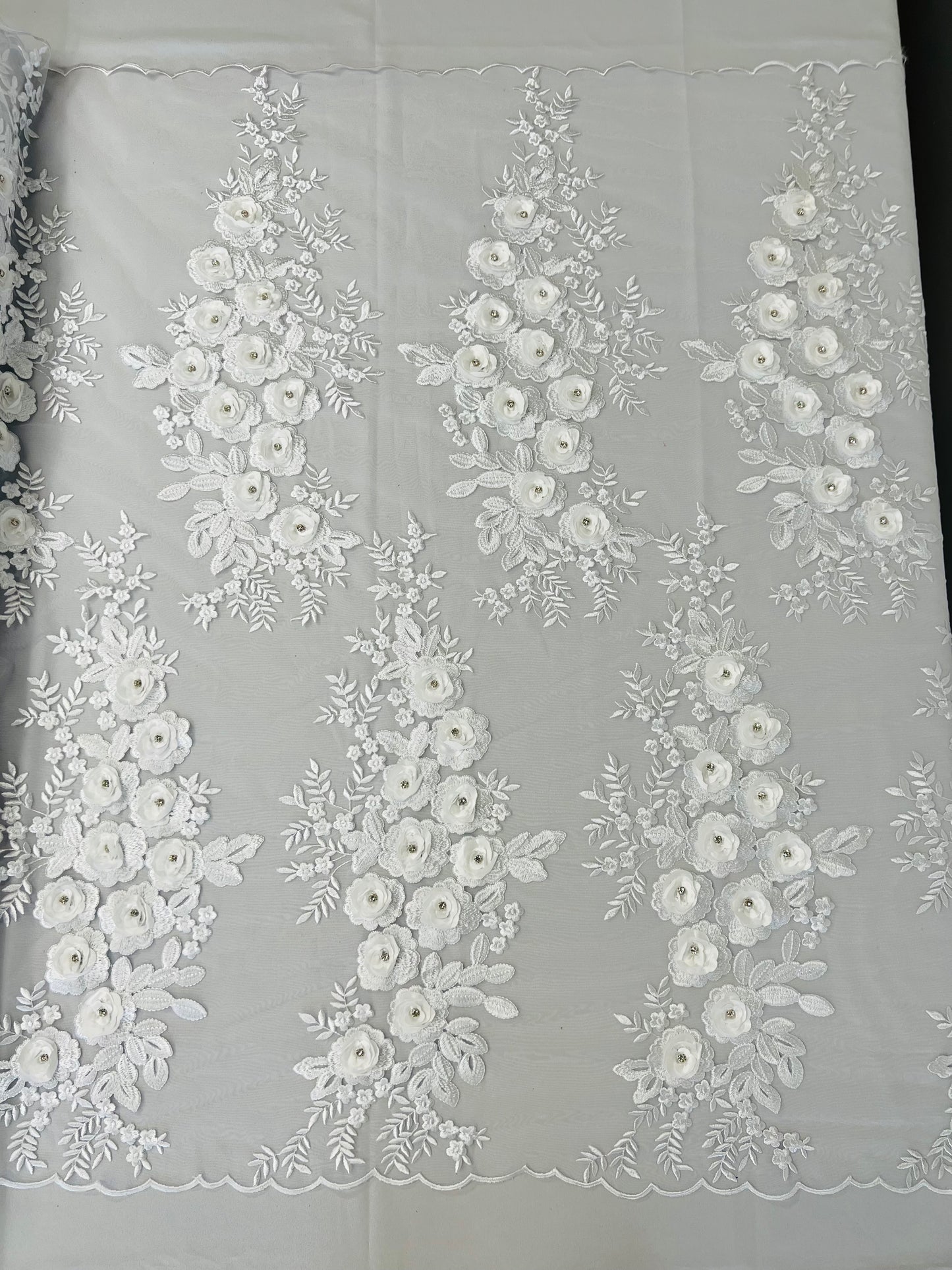 Rosa 3d Floral Design With Rhinestones 54" Wide| New Creations Fabric & Foam Inc.