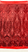 Feather damask shiny sequin design on a 4 way stretch mesh| New Creations Fabric & Foam Inc.