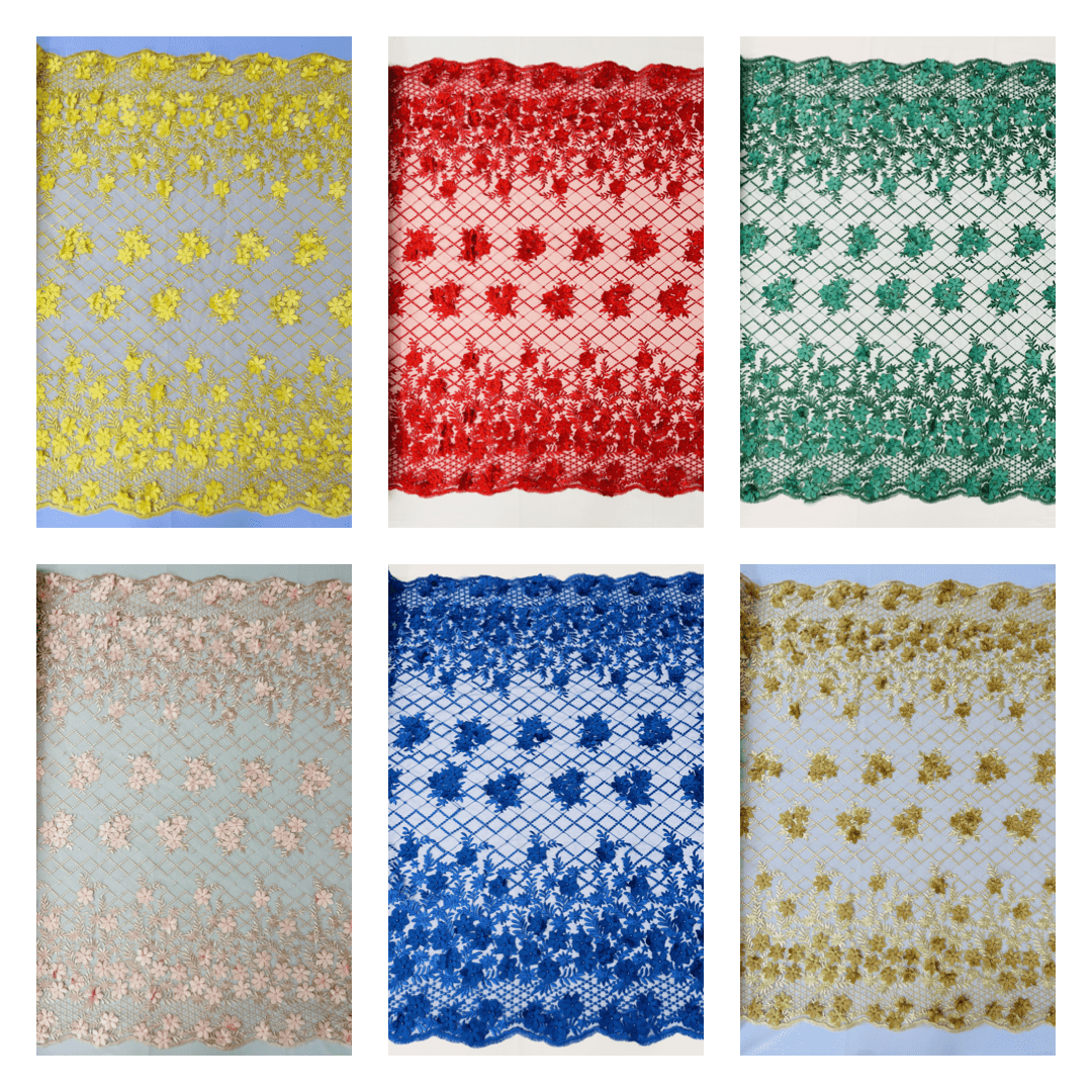 Lia 3d floral design embroider with pearls in a mesh lace - dresses - fashion - prom - sold by the yard - New Creations Fabric & Foam Inc