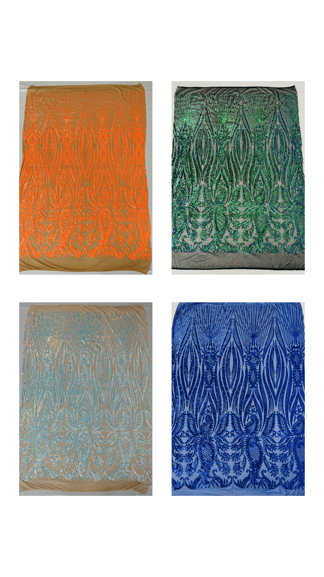 Paisley sequin design on a nude 4 way stretch mesh - prom - sold by the yard. - New Creations Fabric & Foam Inc