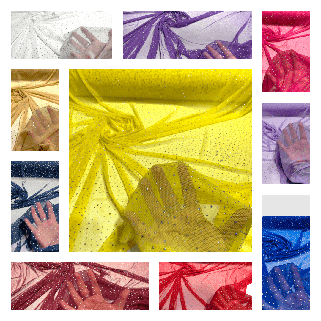 Sheer All Over AB Rhinestones On Stretch Power Mesh Fabric, Dancewear - Sold By The Yard. - New Creations Fabric & Foam Inc