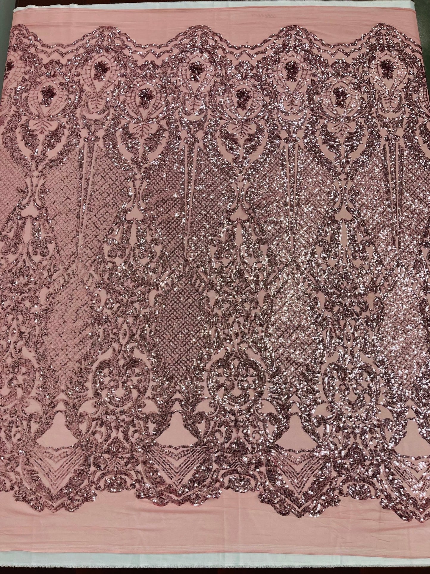 Small Damask Pattern Sequin Fabric 54” Wide| New Creations Fabric & Foam Inc. - New Creations Fabric & Foam Inc