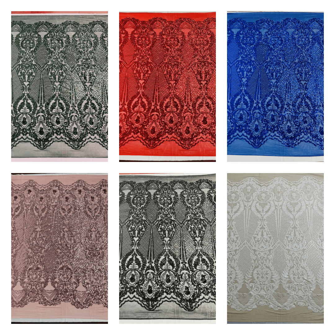 Small Damask Pattern Sequin Fabric 54” Wide| New Creations Fabric & Foam Inc. - New Creations Fabric & Foam Inc