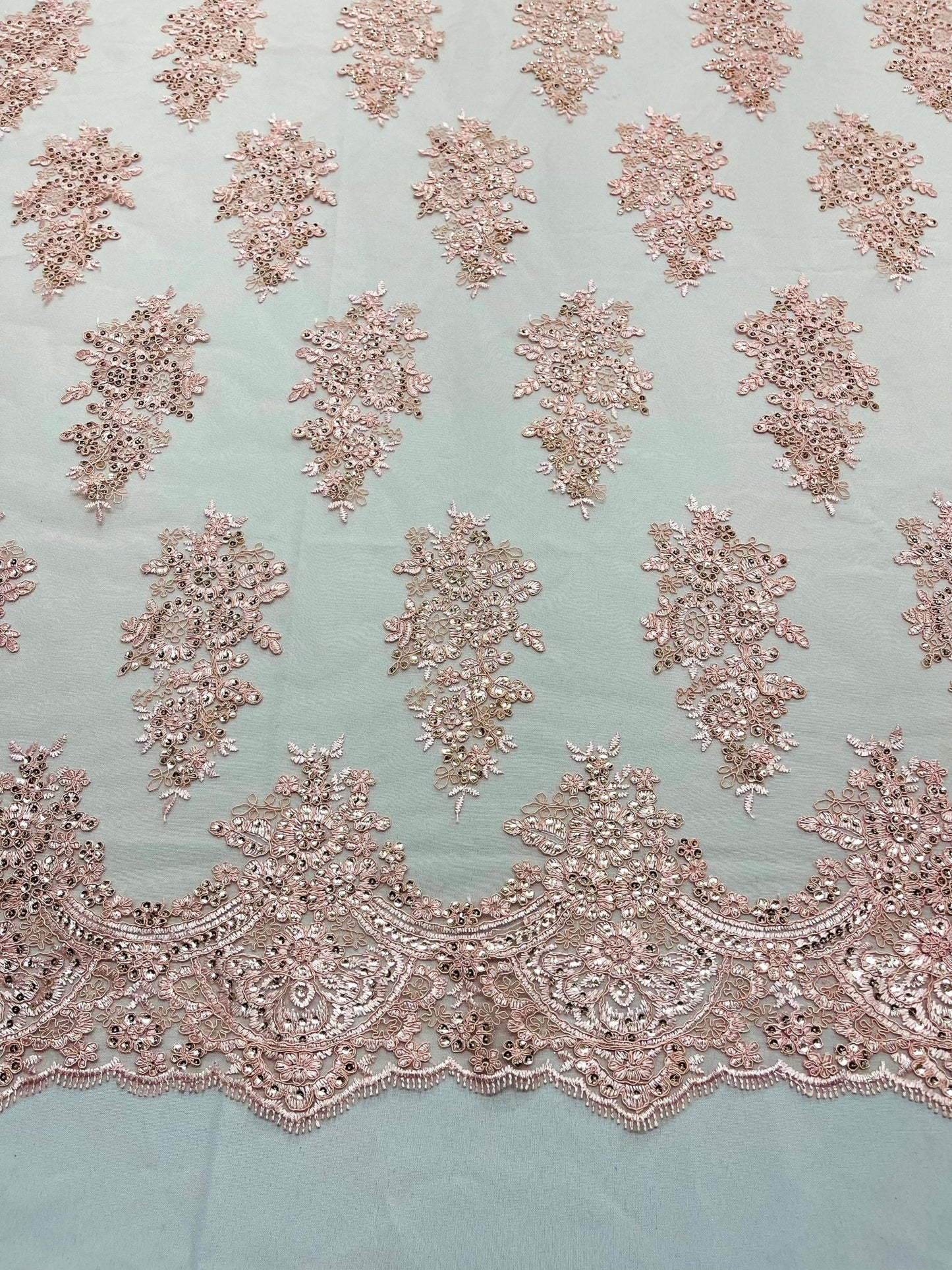 Valentina Floral embroider with sequins on a corded mesh lace fabric - sold by the yard. - New Creations Fabric & Foam Inc