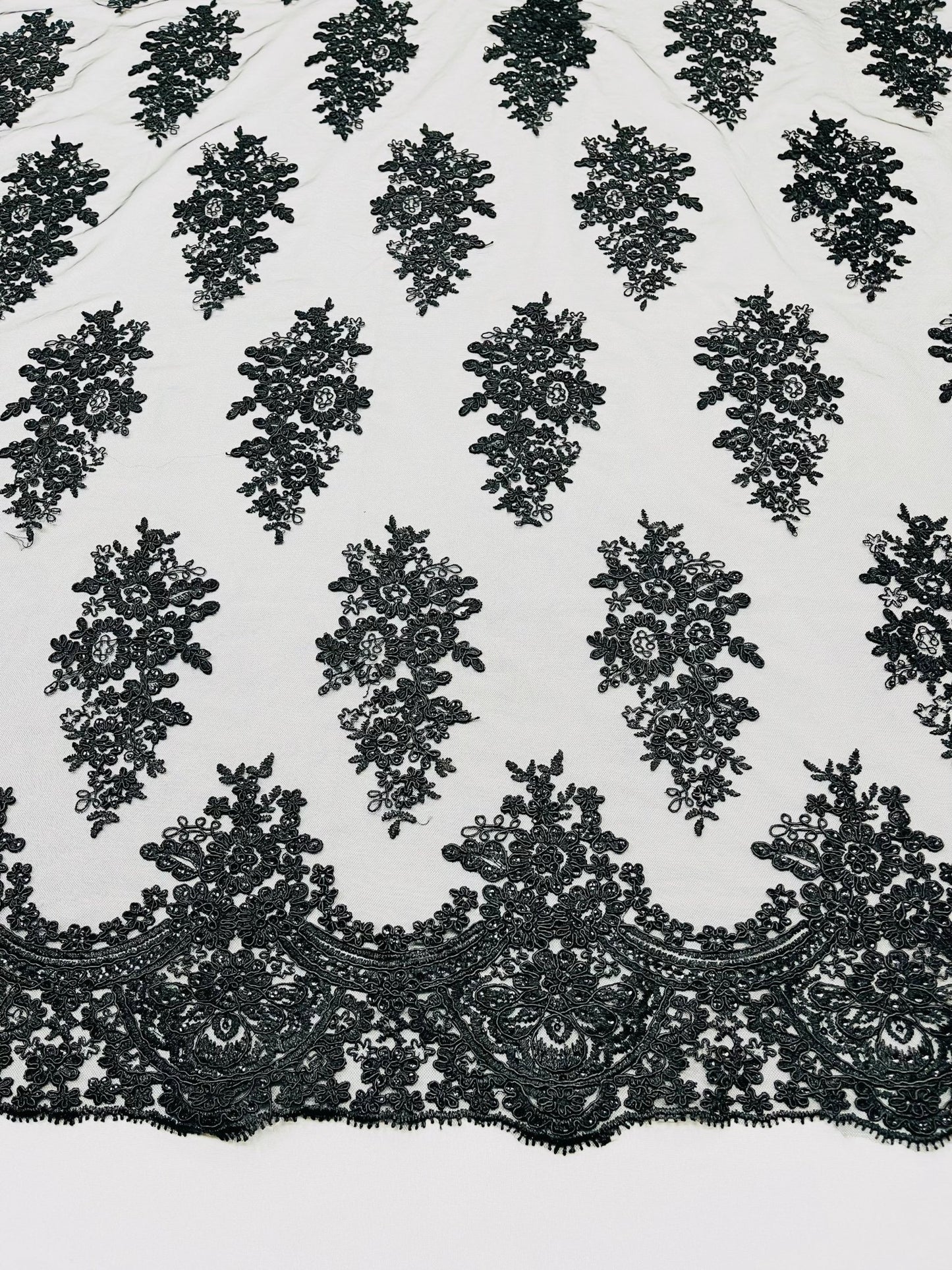 Valentina Floral embroider with sequins on a corded mesh lace fabric - sold by the yard. - New Creations Fabric & Foam Inc