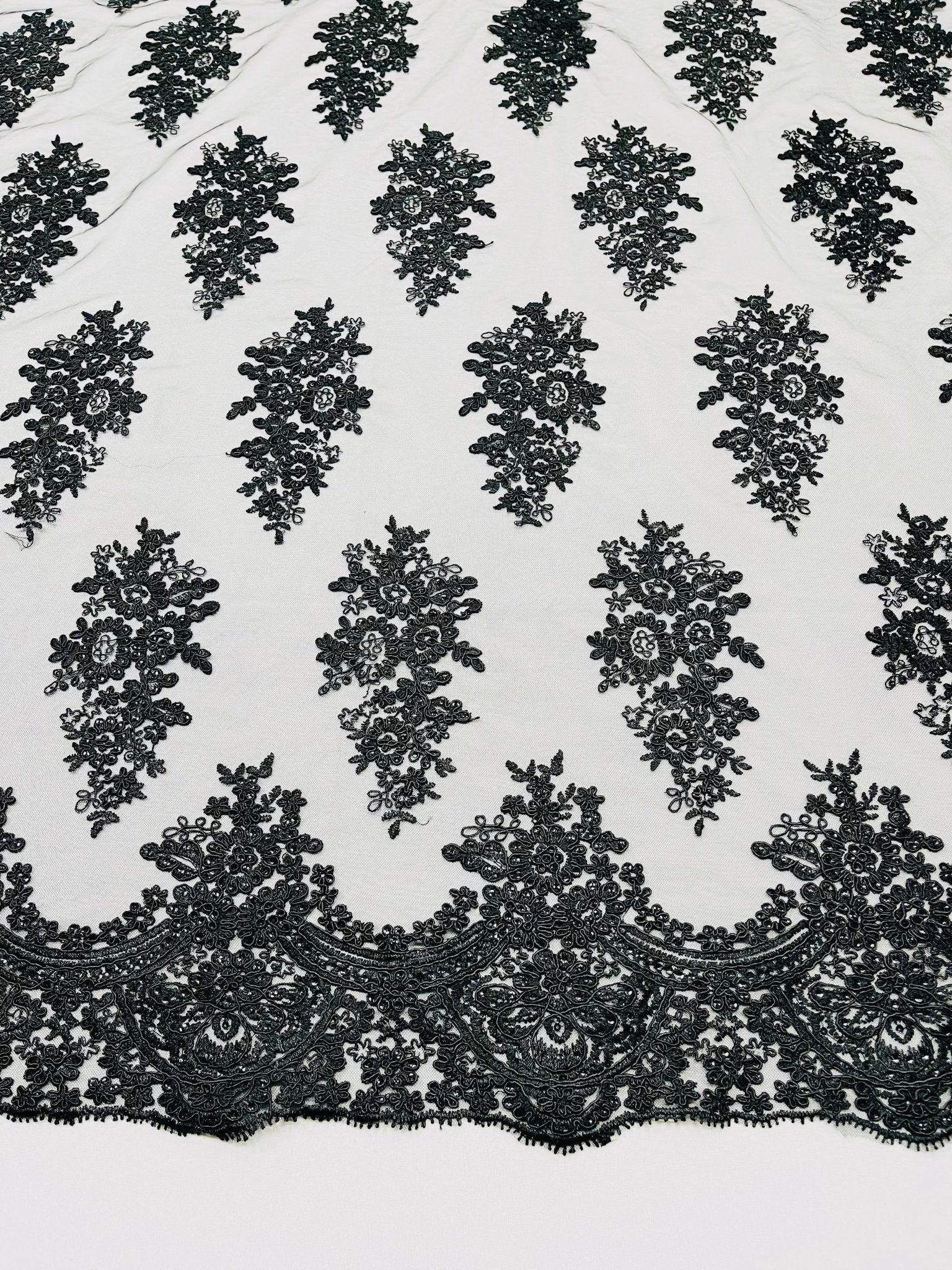 Valentina Floral embroider with sequins on a corded mesh lace fabric - sold by the yard. - New Creations Fabric & Foam Inc