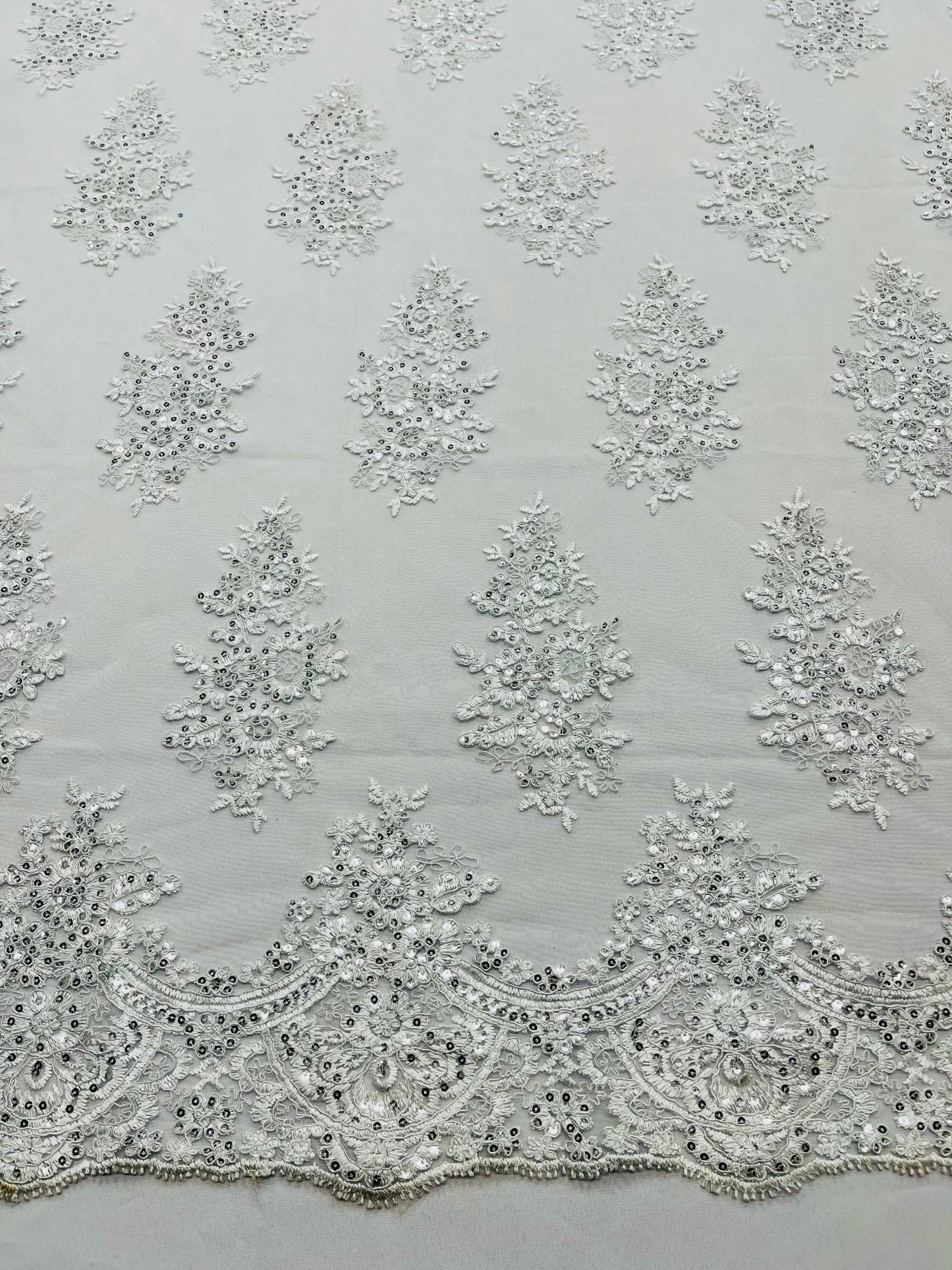 Valentina Floral embroider with sequins on a corded mesh lace fabric - sold by the yard. - New Creations Fabric & Foam Inc