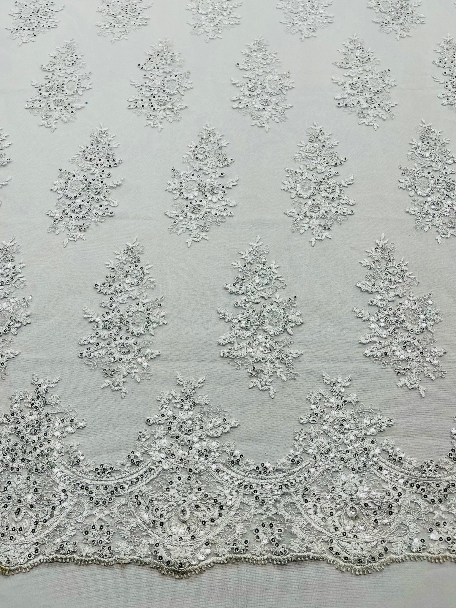 Valentina Floral embroider with sequins on a corded mesh lace fabric - sold by the yard. - New Creations Fabric & Foam Inc