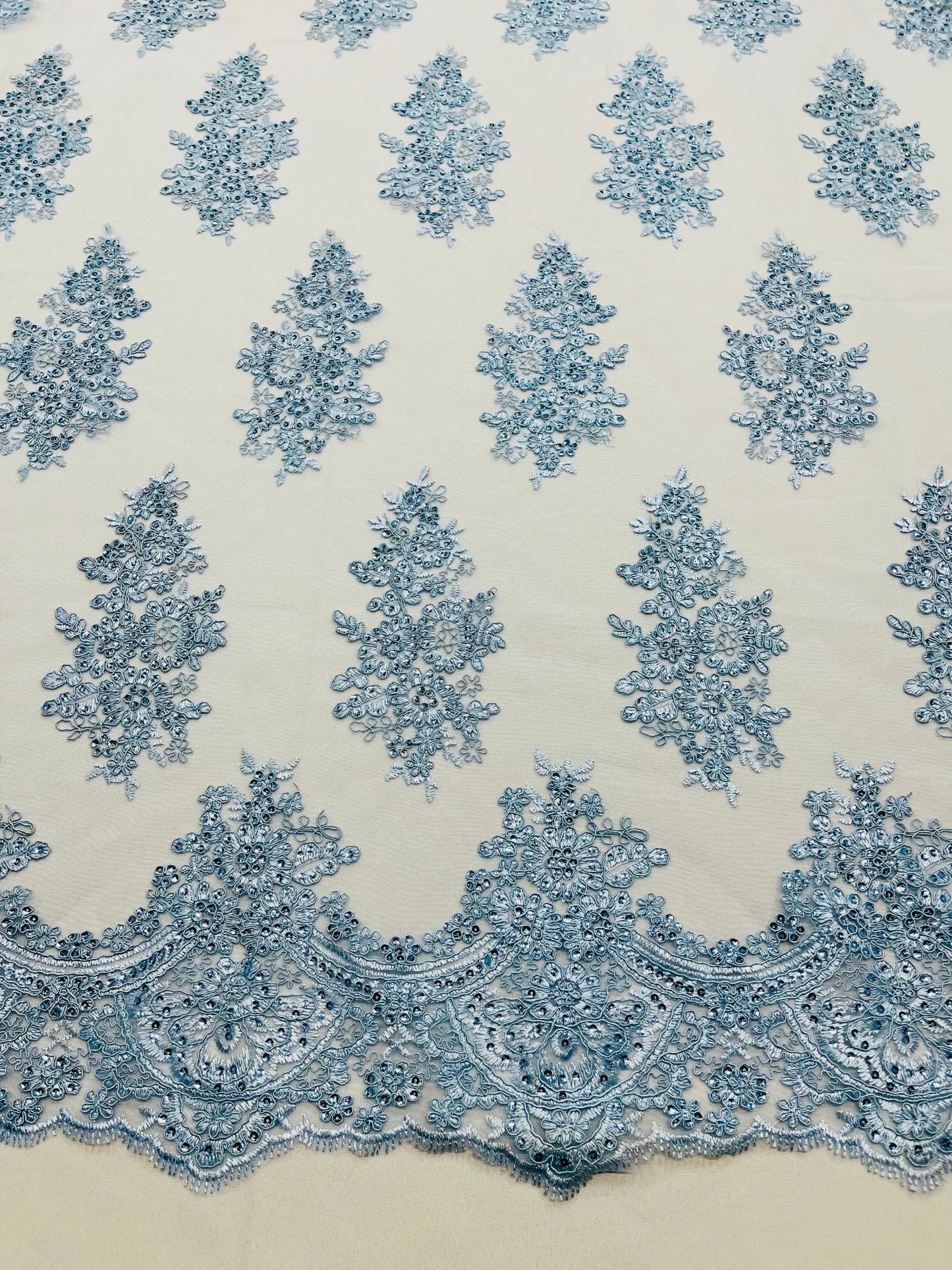 Valentina Floral embroider with sequins on a corded mesh lace fabric - sold by the yard. - New Creations Fabric & Foam Inc