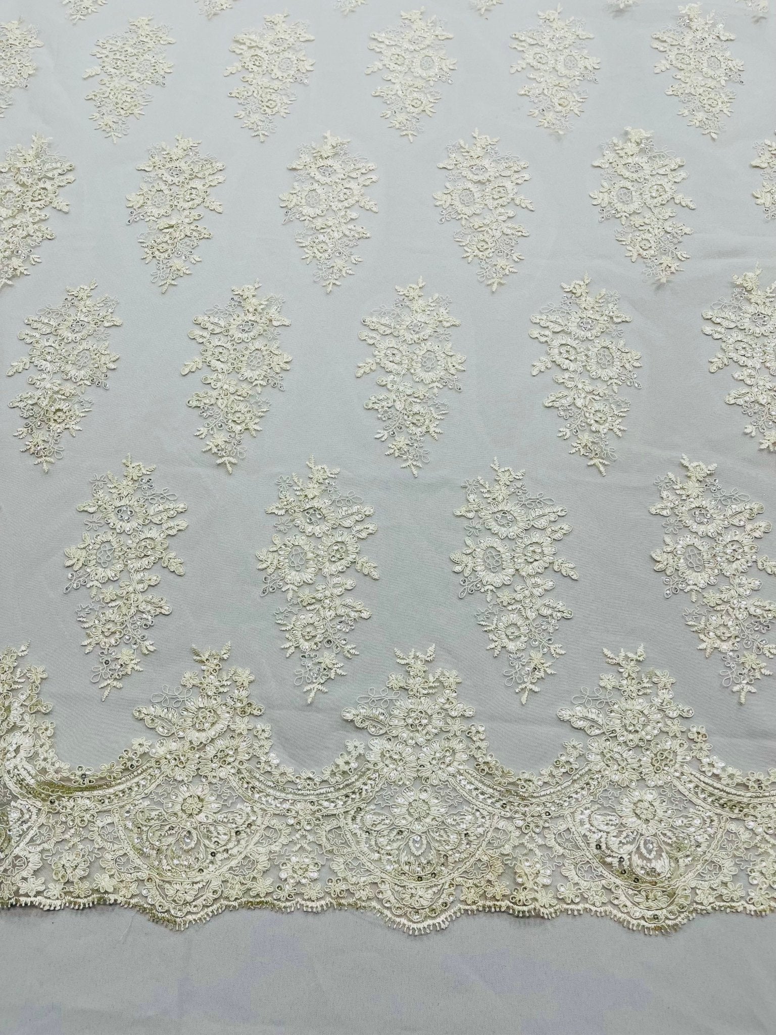 Valentina Floral embroider with sequins on a corded mesh lace fabric - sold by the yard. - New Creations Fabric & Foam Inc