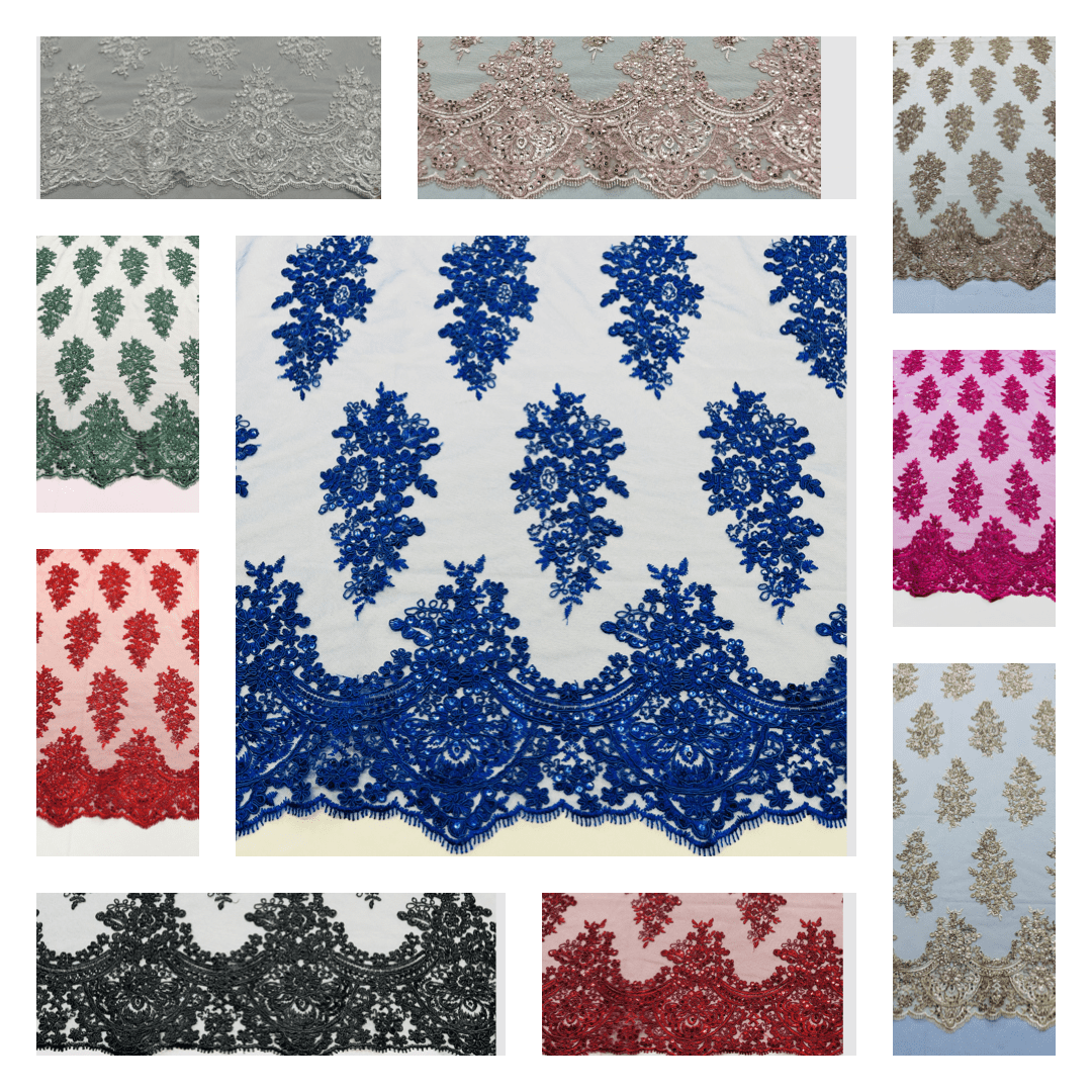 Valentina Floral embroider with sequins on a corded mesh lace fabric - sold by the yard. - New Creations Fabric & Foam Inc