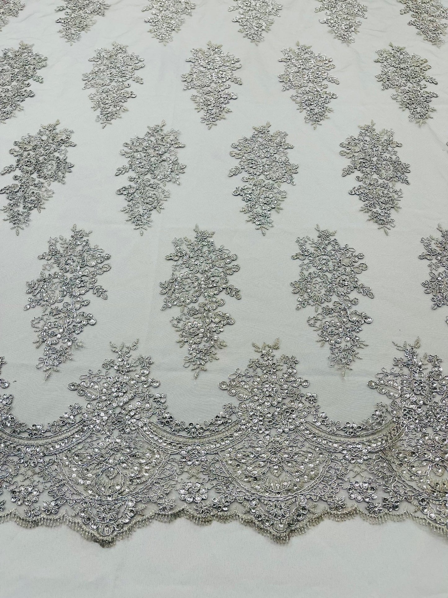 Valentina Floral embroider with sequins on a corded mesh lace fabric - sold by the yard. - New Creations Fabric & Foam Inc