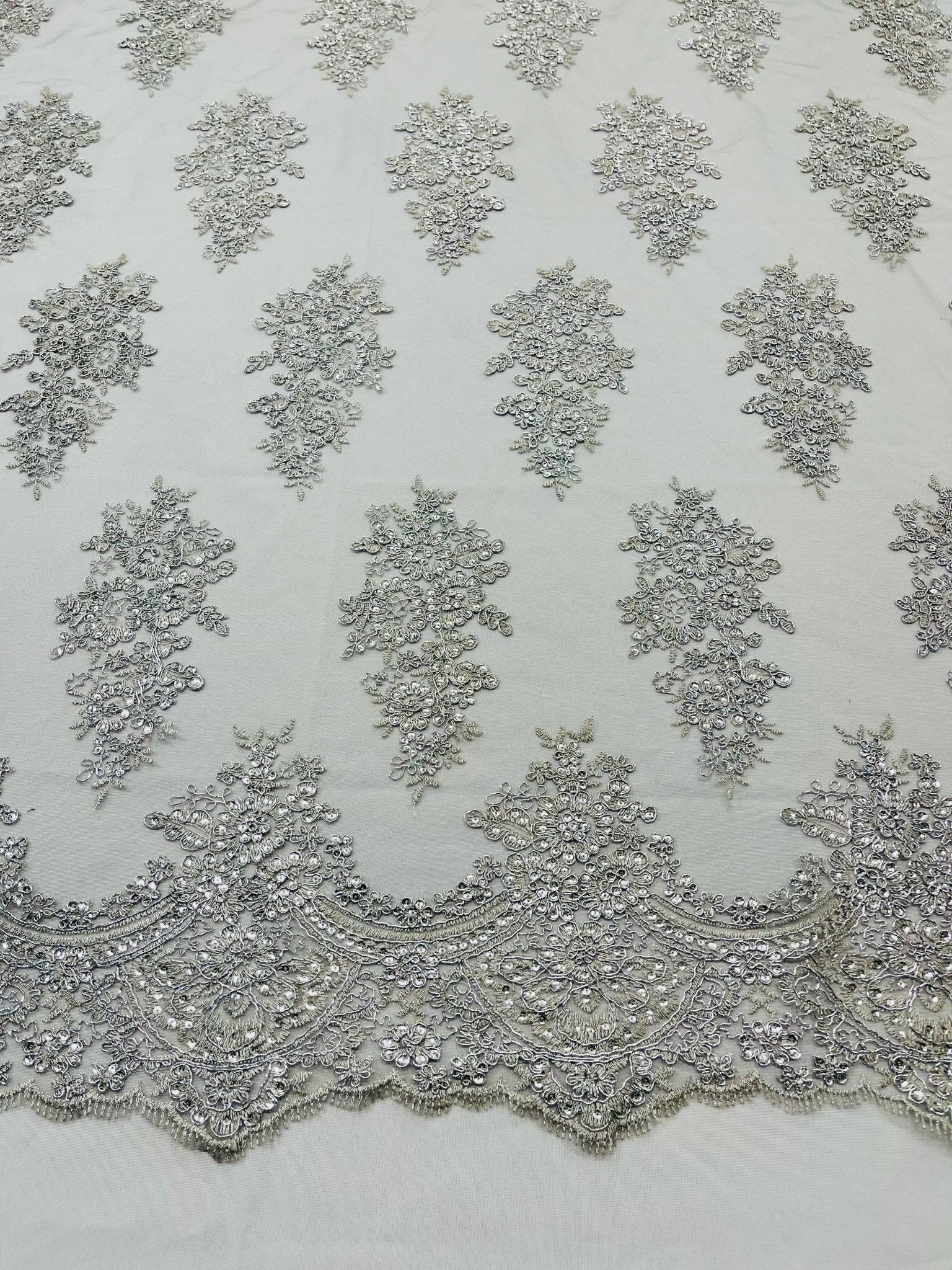 Valentina Floral embroider with sequins on a corded mesh lace fabric - sold by the yard. - New Creations Fabric & Foam Inc