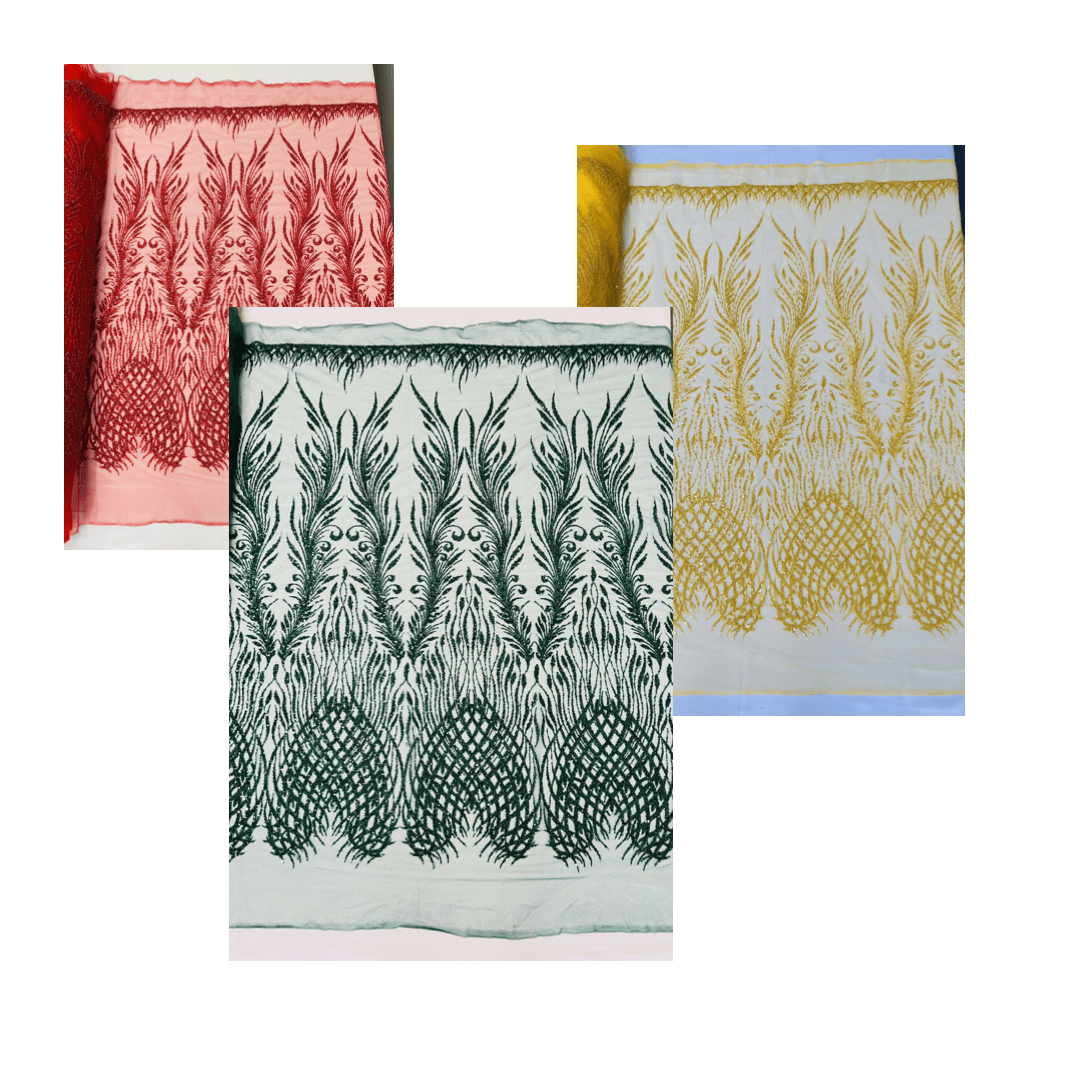 WING FEATHER DAMASK BEADED LACE (By The Yard) - New Creations Fabric & Foam Inc